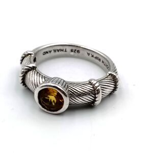 QVC Judith Ripka Sterling Silver 925 Citrine Solitaire Cable Design Ring Sz 7